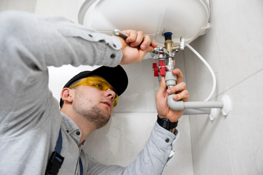 Plumber in Romeoville repairing a water heater