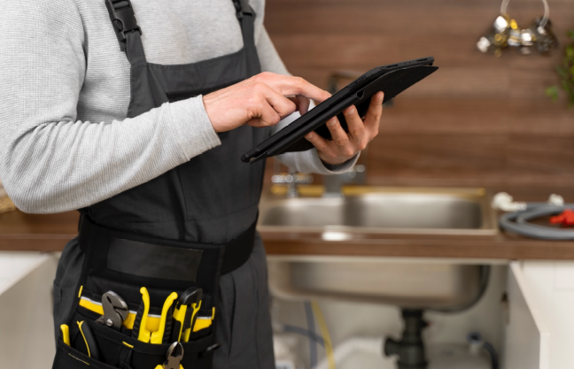 A licensed plumber in Mount Prospect holding a checklist during a plumbing inspection