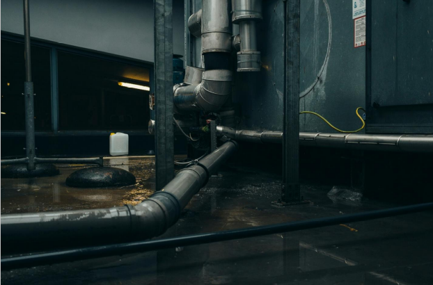 grey pipes in a factory