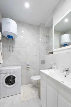 Water heater in a residential bathroom